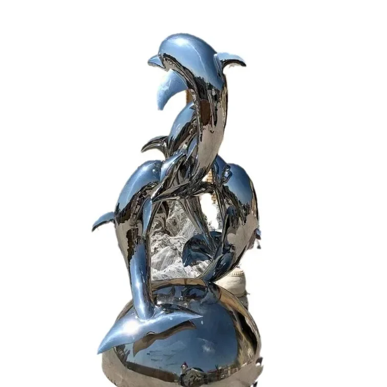 

Dolphin and whale sculpture, mirror hollow, fish hotel, real estate, water feature decoration abstract ornament