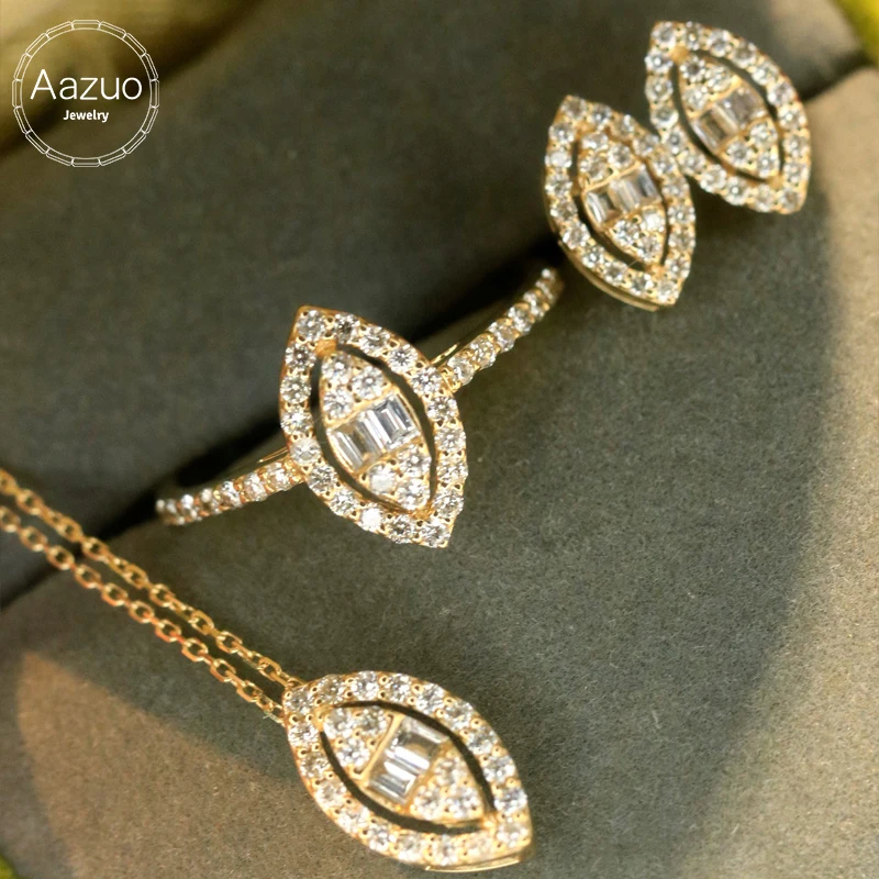 

Aazuo Роскошные ювелирные изделия из белого золота 18 карат, желтого золота, настоящие бриллианты, комплект ювелирных изделий, кольцо, серьги, ожерелье, подарок для женщин, помолвка, вечеринка