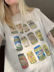 Trendy Fashion Canned Pickles Graphic T-Shirts Vintage Women Cute Funny Pickle Lovers Tshirts Short Sleeve Pickle Jar Tee Tops