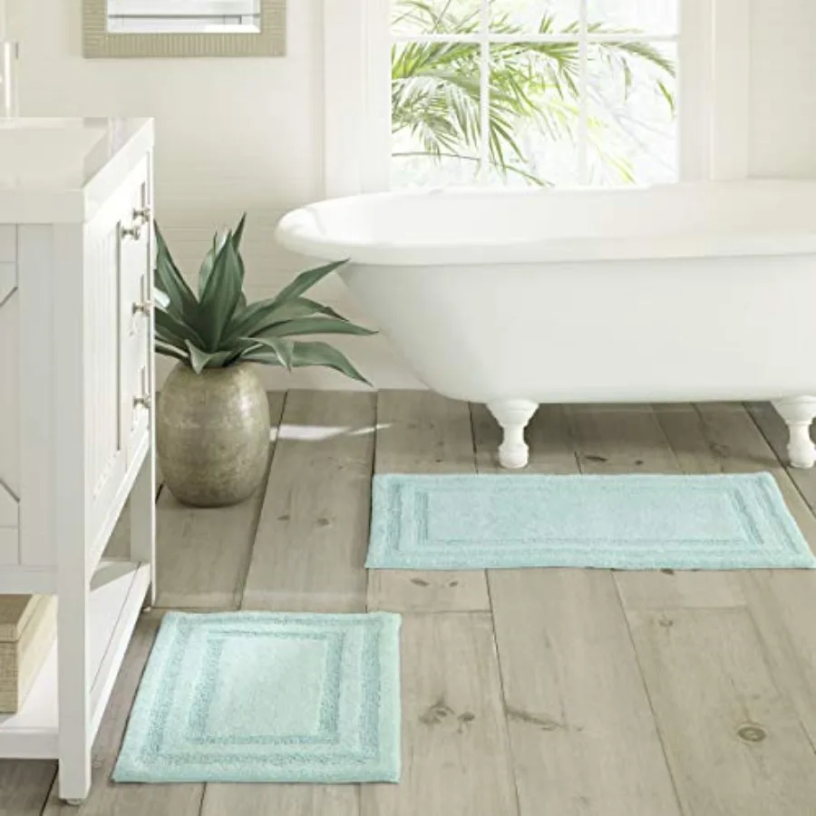 

Bathroom Rugs Cotton Bath Mat Highly Absorbent Coastal Inspired Design Isla 2 Piece