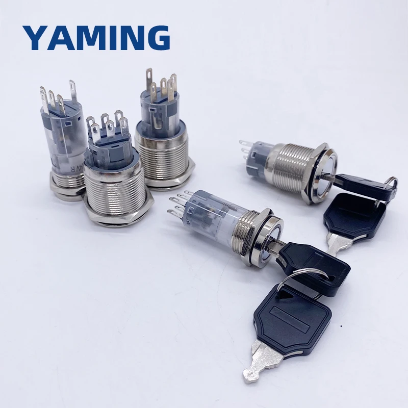 16/19/22mm With Key 2/3 Position Metal Rotary Button Switch Self-locking Retaining Type Selector LED NO/NC