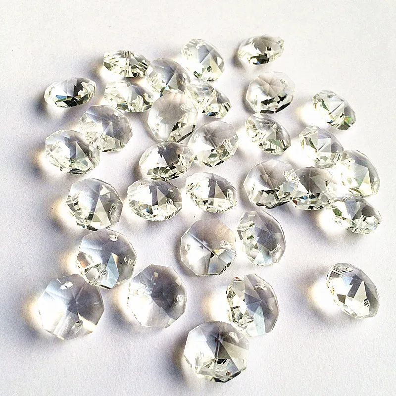 (Free Jump Rings ) 100pcs Top Quality 14mm Clear K9 Crystal Octagon Beads in 2 Holes Sparkle Chandelier Parts Christmas Decor