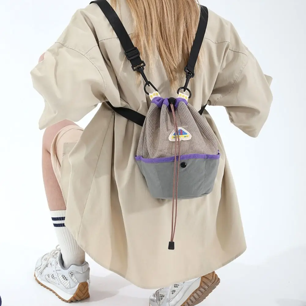 

Korean Style Drawstring Backpack amping Style Lightweight Shoulder Bag Large Capacity Crossbody Bag Mesh Handbag Beach
