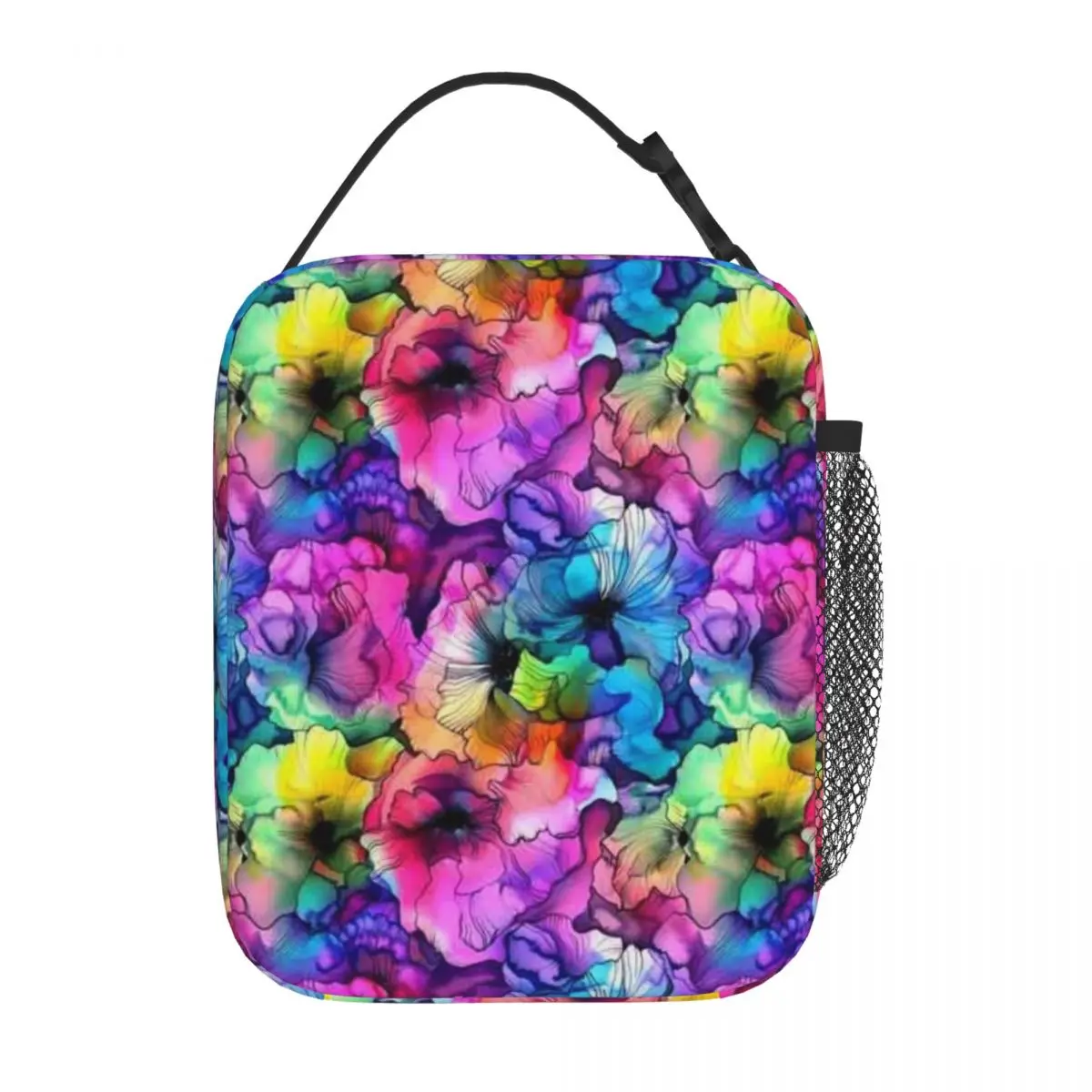 Bestselling Alcohol Ink-Style Colorful Wavy Floral Digital Designs Industrial Style Travel Lunch Bag Rv Travel Kids Lunch Bag