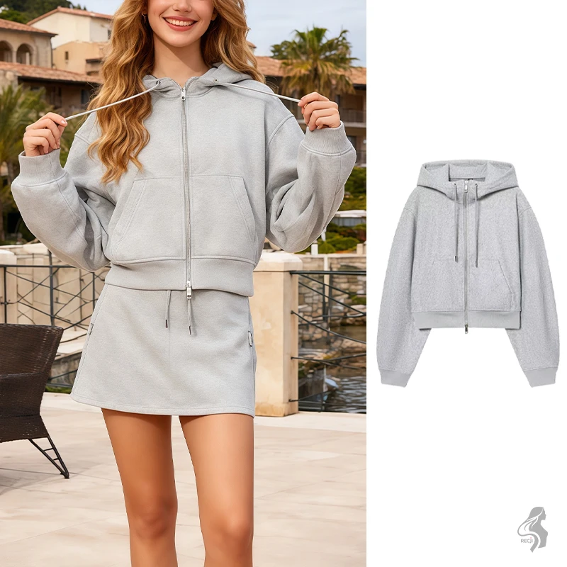 

Womens Fashion Puffy Sleeve Soft Jacket Coat With Hood Zipper Pockets Long Sleeves Short Casual Jacket Fashion Essential