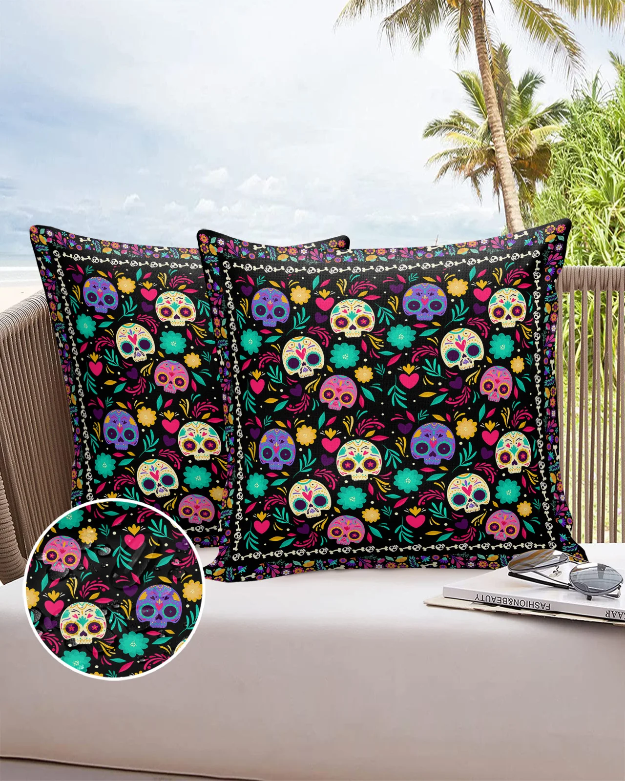 Geometric Flower Skeleton 2/4PCS Outdoor Garden Chair Waterproof Cushion Cover Modern Home Decor 45/50/60cm Pillow Case