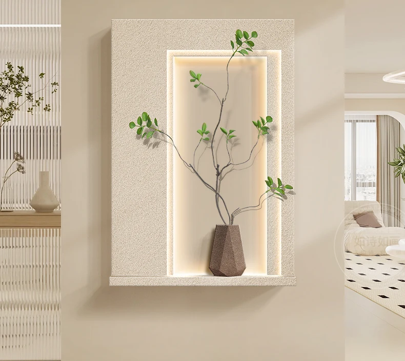 

Cream wind green plants living room decorative painting minimalist three-dimensional sofa background wall mural