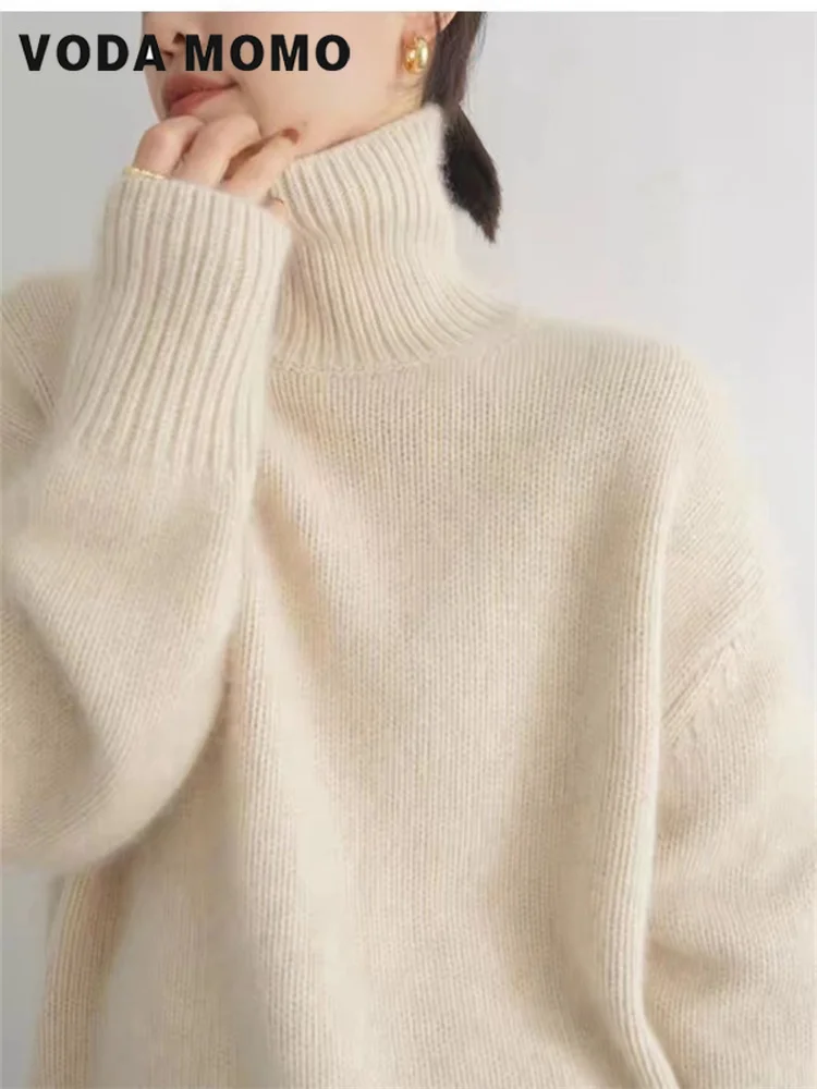 Turtleneck Sweater 2024 New Korean Style Fashion Cashmere Pullover Warm Women Pullover Knitted Basic Loose Full Sleeve Sweaters