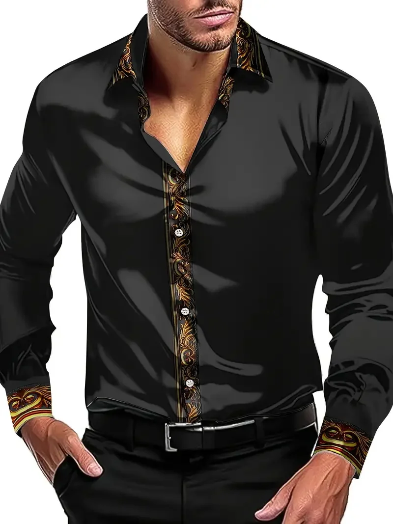 Loose And Glossy High-End Korean Style Long Sleeved Top Fashionable Men's Design Lapel Single Breasted Shirt MB12