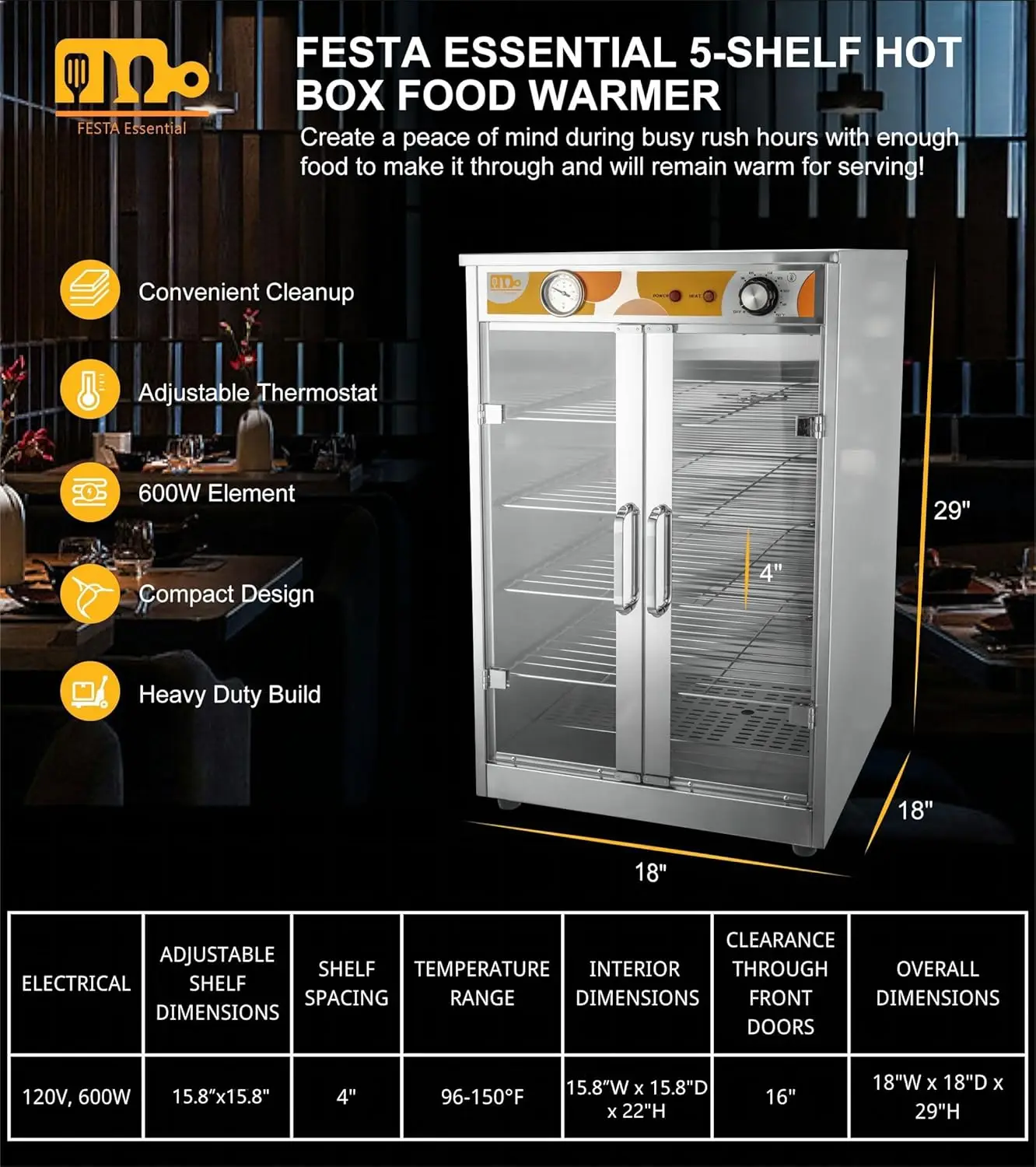 Hot Box Food Warmer for Pizza/Pretzel, Heated Holding Cabinet, Warming Oven for Catering