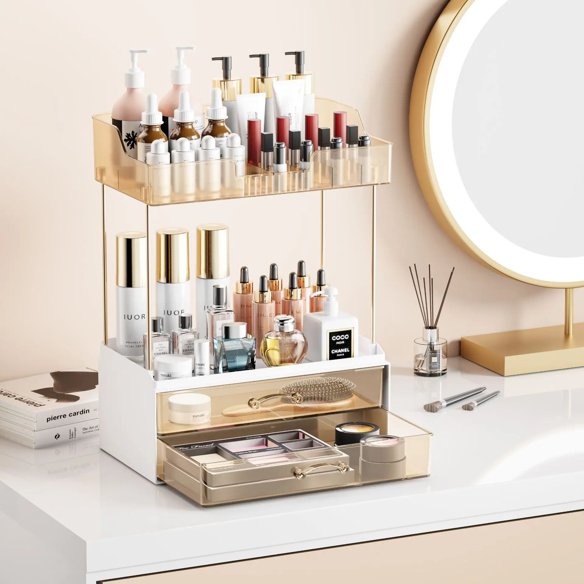 Luxury Cosmetics Storage Box Home Dressing Table, Desktop Storage and Organizing Rack