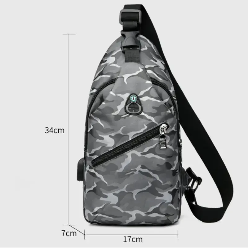 Men Waterproof Shoulder Crossbody Packs Fashion Lightweight Chest Bag with USB Power Charging Port and Headphone Jack