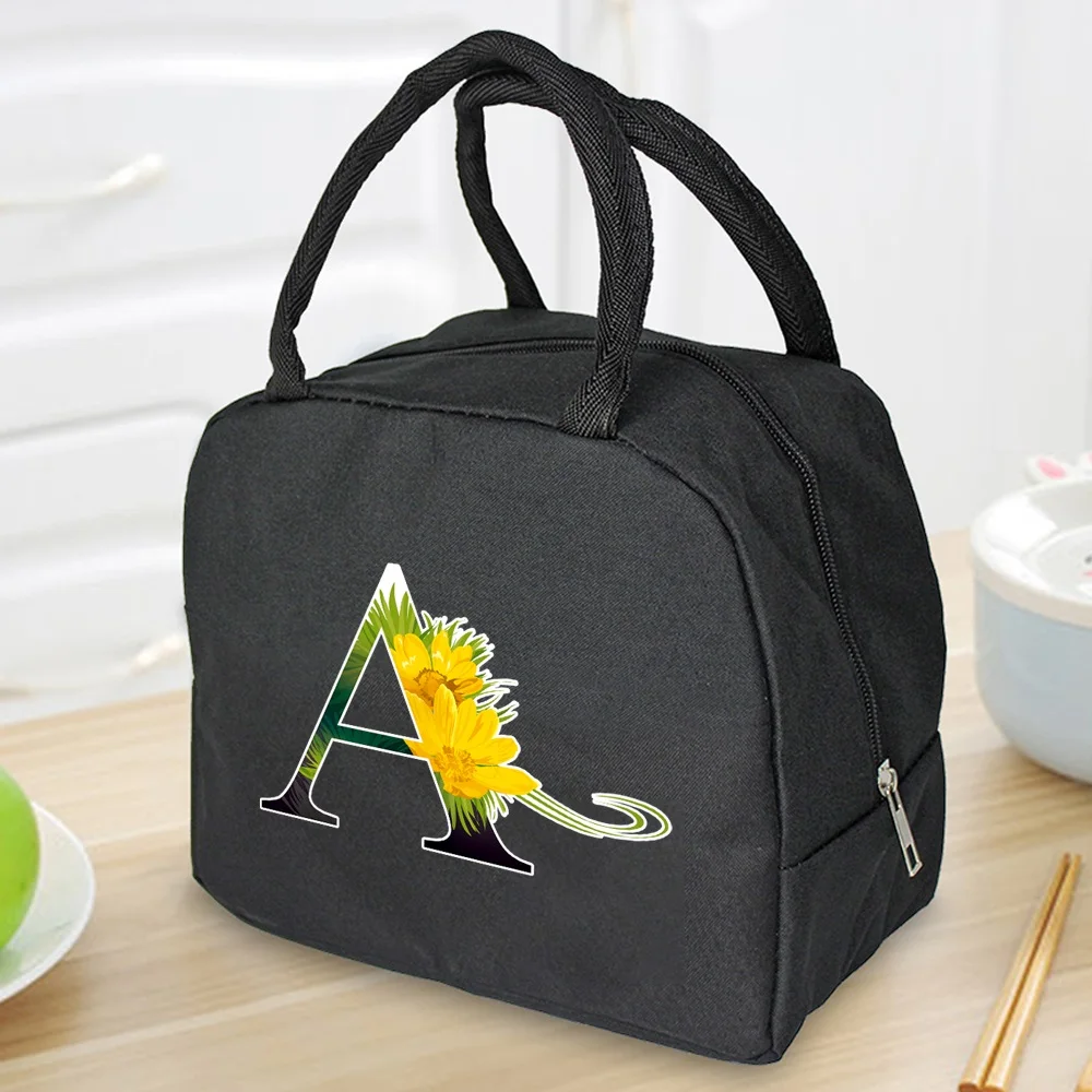 Thermal Insulated Dinner Lunch Bag Child Lunchbox Handbag Food Picnic for Work Cooler Storage Bags Flower Color Letter Series