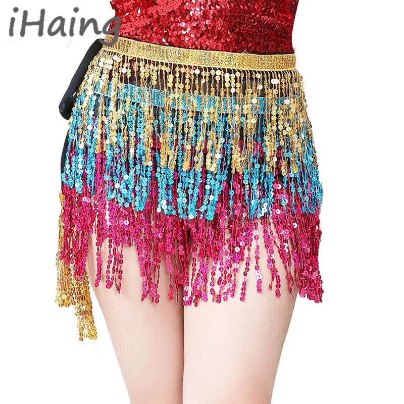 

Women Sequins Belly Dance Hip Scarf Belt Skirt Dancing Costume Adult Adjustable Tassel Dance for Dancewear Practice Performance