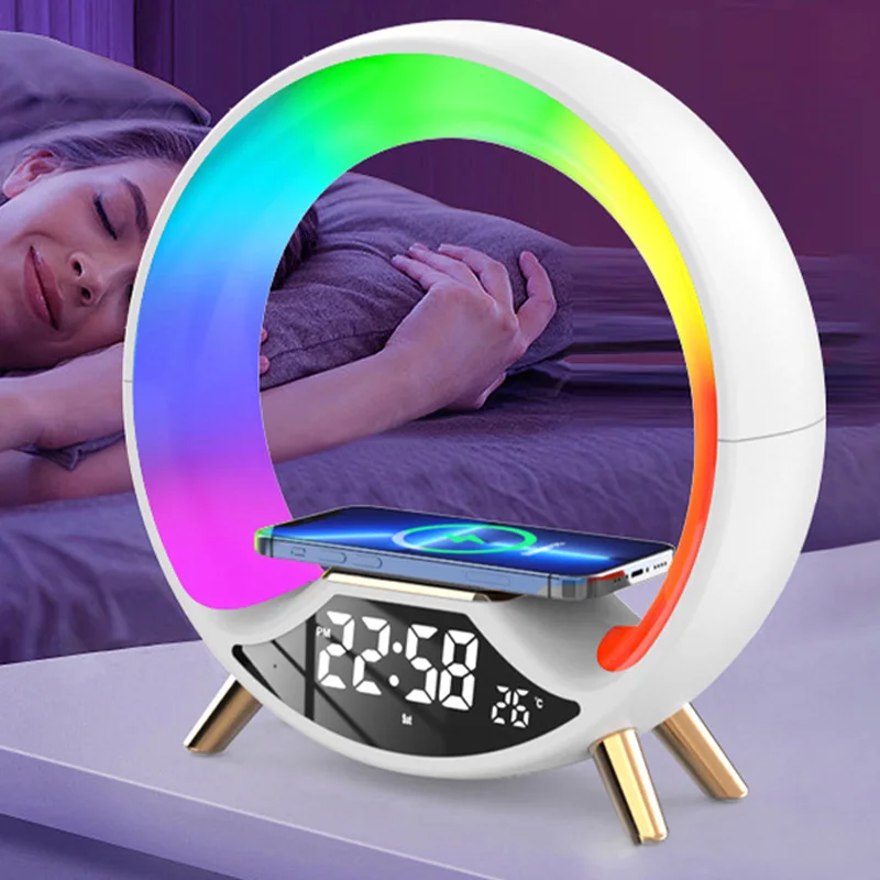 

5W Bluetooth Speaker With Wireless Sound Box Fast Charger LED Lights Alarm Clock Ambient Light Speakers For Home Bedroom kids