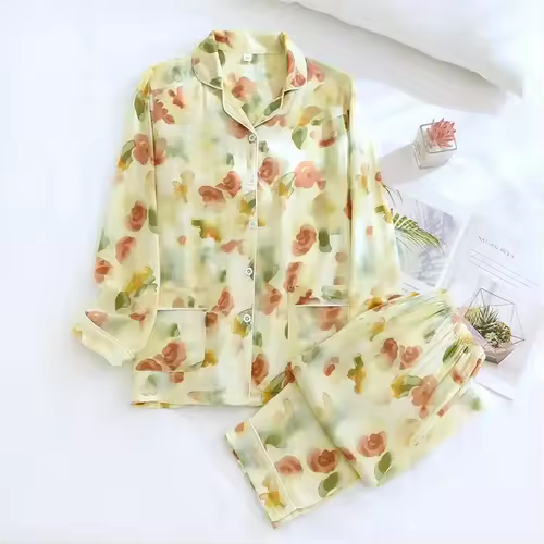 Spring / Summer New 100% viscose long-sleeved trousers ladies pajamas suit 3XL plus size long Sleepwear women's home Nightwear - Image 9