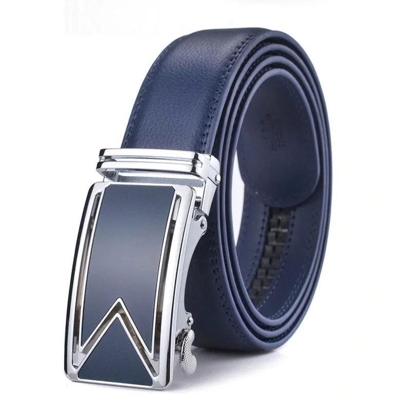 Genuine Leather Men's M-Shaped Automatic Buckle Belt for Business & Casual Wear Adjustable Cowhide Belt