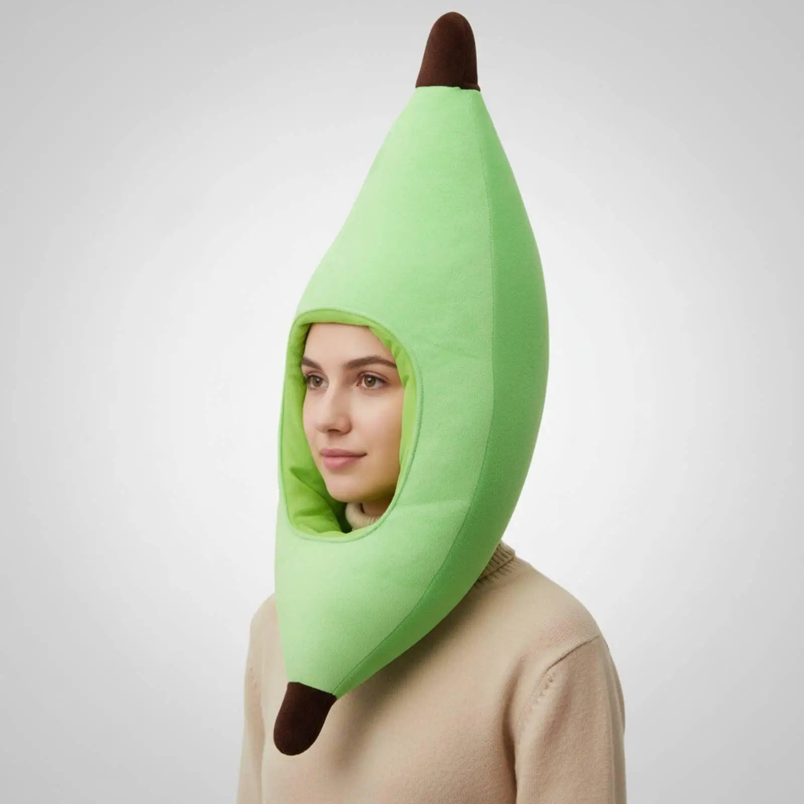 Sombrero de plátano para fotos, accesorio suave con forma de cabeza de plátano, talla universal, divertido accesorio temático de frutas y verduras