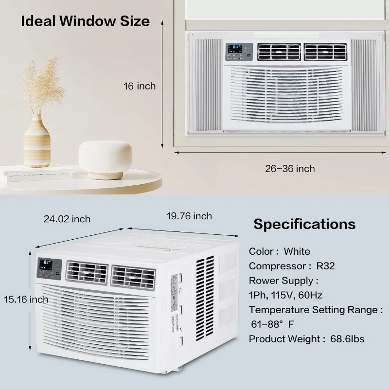 ROVSUN 8000 BTU Air Conditioner Window Unit with Heat, 4-in-1 Window AC Unit Cooler, Heater, Dehumidifier & Fan with Timer