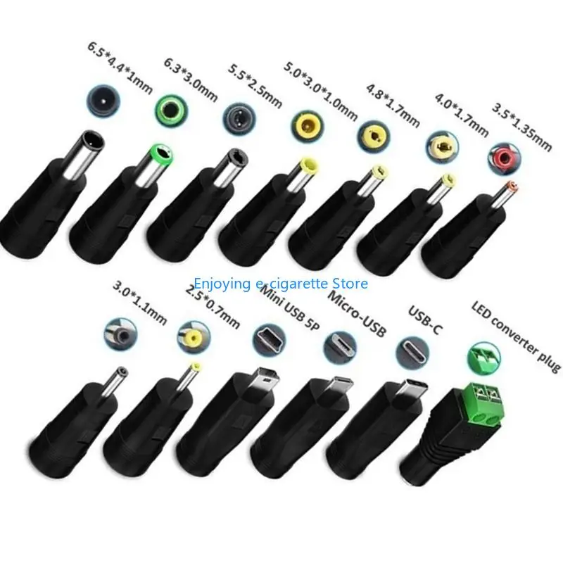 USB-Ladekabel auf 5,5 x 2,1 mm Stecker, 13 Anschlüsse, Adapter für Lautsprecher, LED-Leuchten, Y4QF – Detail 7