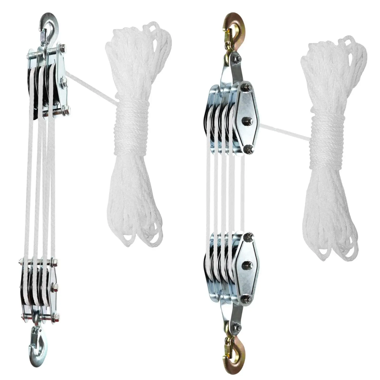 Portable Block and Tackle Pulley Hoist System Manual Rope Pulley Labor Saving for Garage Warehouse Lifting