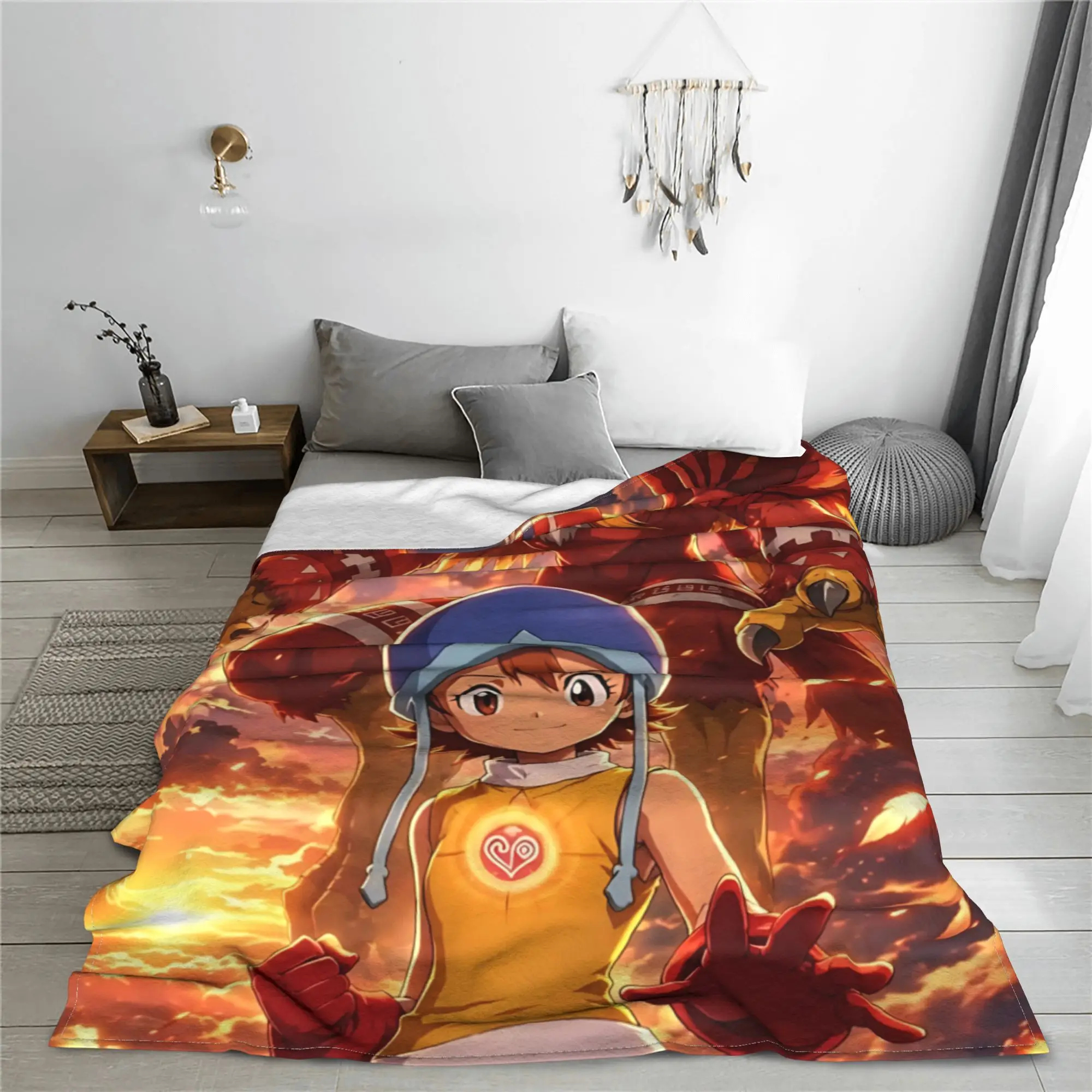 1PC Home Digimon Adventures  Blanket Throw Super Cosy Plush Living Room Sofa