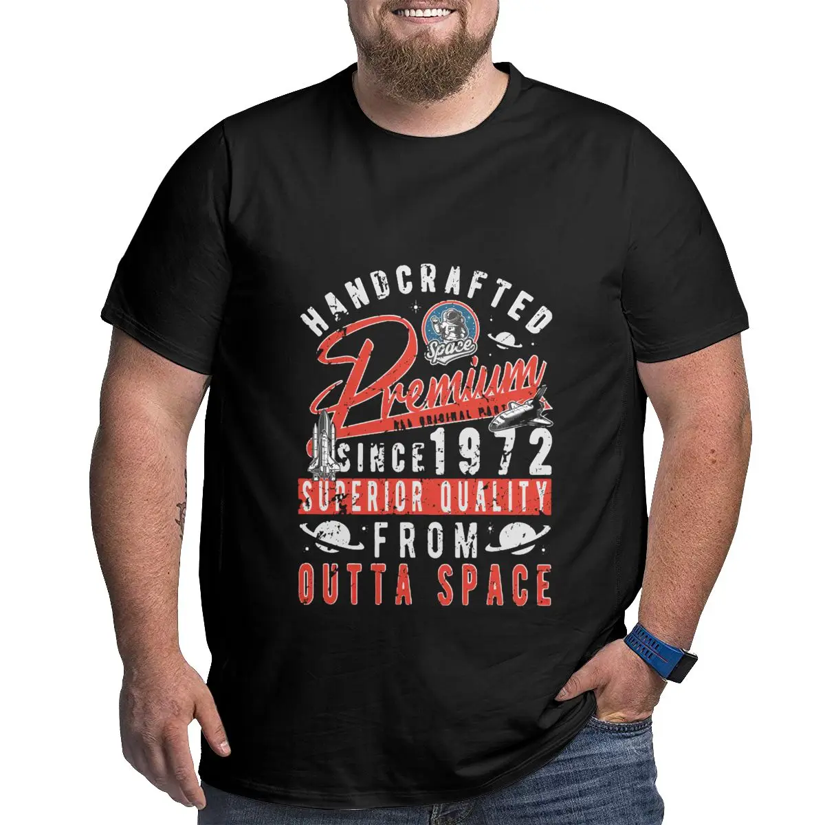 

Handcrafted Since 1972 Men Novelty T-shirts for Big and Tall Man Plus Size T Shirts Large Loose Graphic Top Tee Birthday Gift