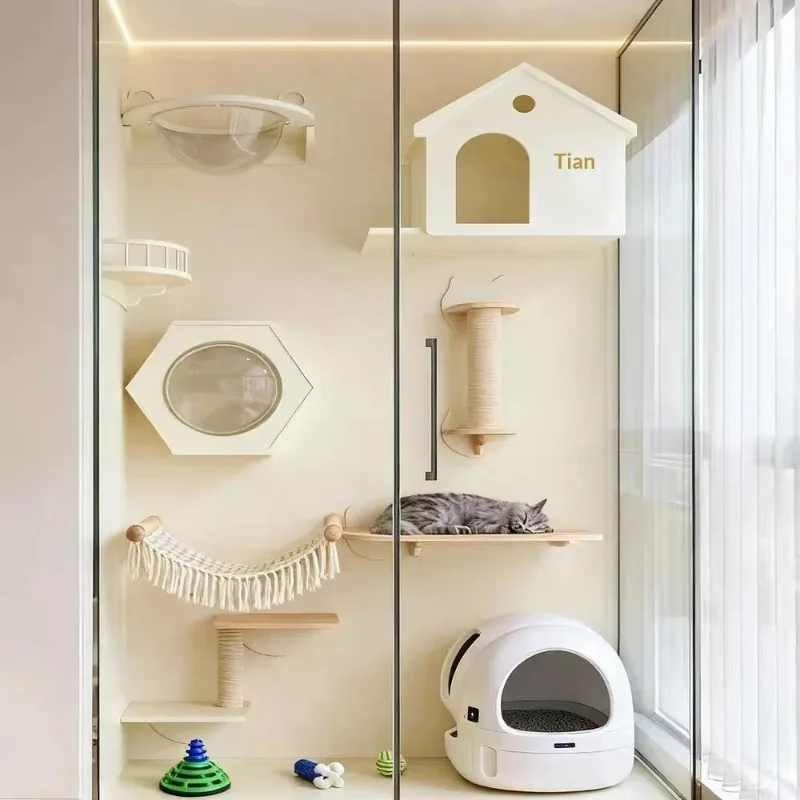 Customizable Modern Outdoor Cat Cage Villa Home Glass Transparent Panoramic Large Custom Display Luxury Cat House Nest