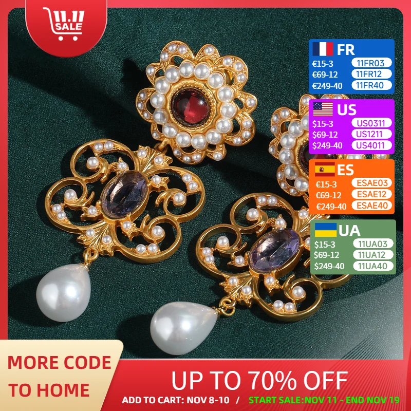 

Vintage Butterfly Drop Pearl Earrings Dangle Purple Glaze Gold Color Luxury Jewelry Statment High Quality Wedding Designer 2025