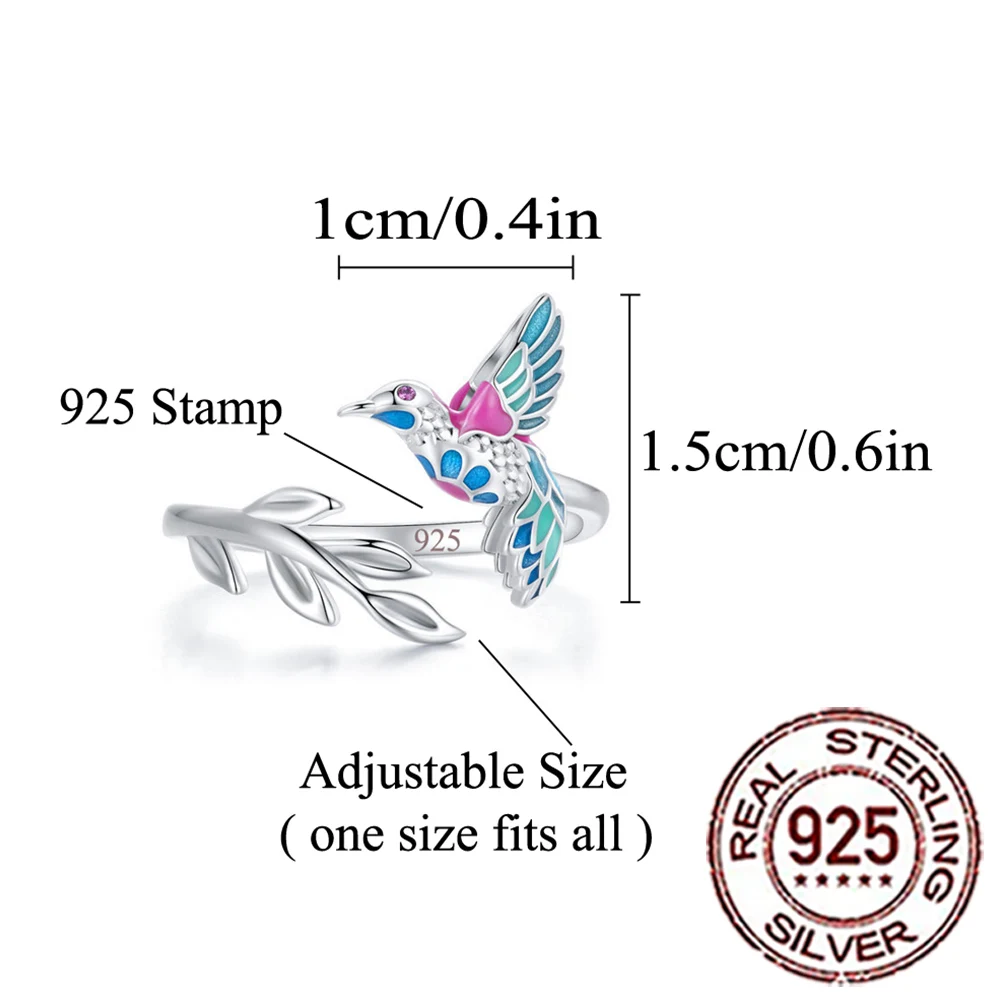 CWWZircons Multicolor Enamel Geometrical Bird 925 Sterling Silver CZ Animal Rings for Women Wedding Evening Party Jewelry SR060