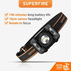 SUPERFIRE HL18 Zoom Motion Sensor Headlamp USB Rechargeable LED Head Flashlight Ultra Bright Fishing Camping Bicycle Light