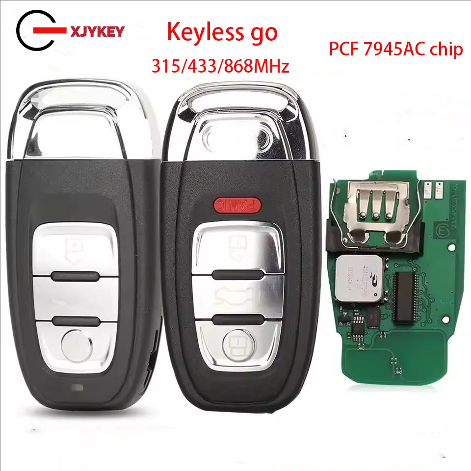 

XJY Smart Remote Car Key Fob For Audi A4 A5 A6L A7 A8 Q5 Keyless Go 754J 754D/H/F/C/B 315/433/868Mhz pcf7945AC Chip