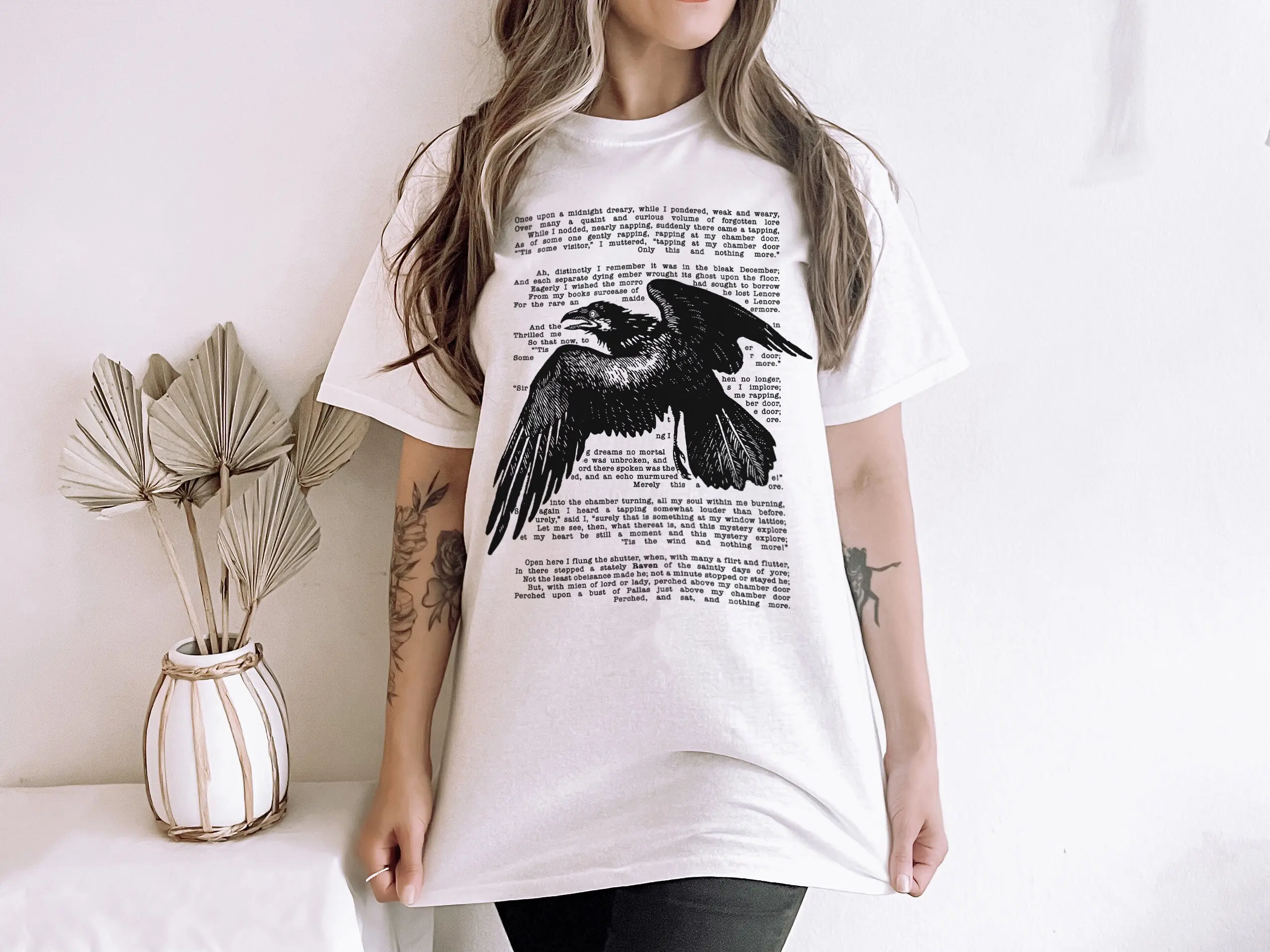 The Raven Edgar Allan Poe Inspired T Shirt Crow Lover Poem Poetry Book Work Bird Academia Goth Gothic Alt Girl Spooky Creepy