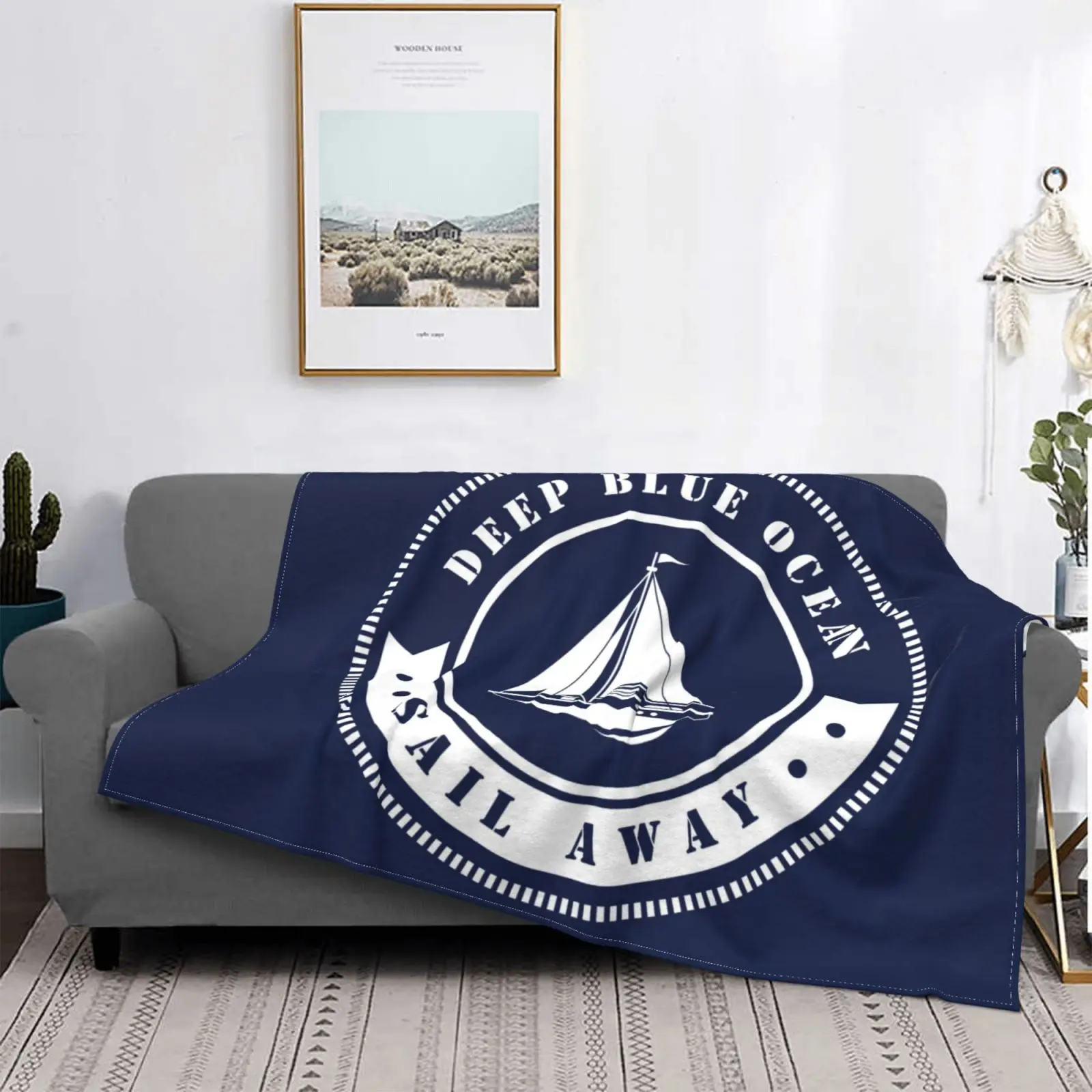 Blue Nautical Upholstery Sailing Blanket Bed Blanket Soft Flannel Blanket Lunch Break Blanket Sofa Blanket Customizable