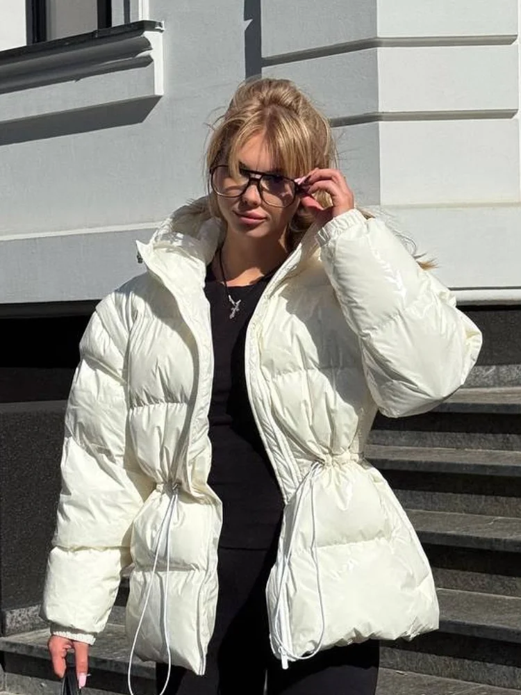 Addensare giacche di cotone donna collo alto cerniera maniche lunghe stringate cappotti staccabili 2025 inverno femminile nuovi capispalla caldi