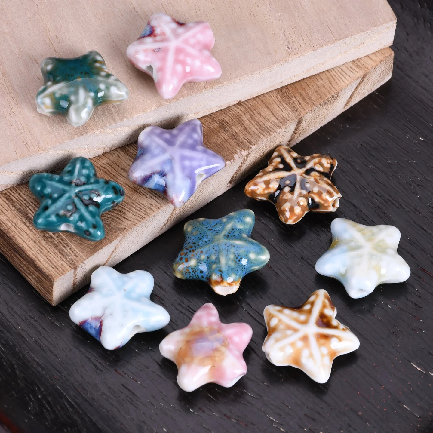 

5pcs Starfish Shape 21x19mm Handmade Glazed Ceramic Porcelain Loose Beads For Jewelry Making DIY Crafts Findings