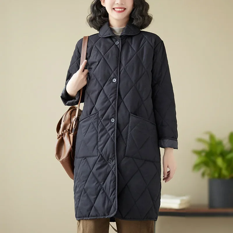 Pop Popแฟชั่นเสื้อแจ็คเก็ตผ้าฝ้ายบางผู้หญิงกลางความยาวน้ําหนักเบาฤดูหนาวOuterwearแฟชั่นฤดูใบไม้ผลิฤดูใบไม้ร่วงผ้าฝ้ายปักเป้าPa