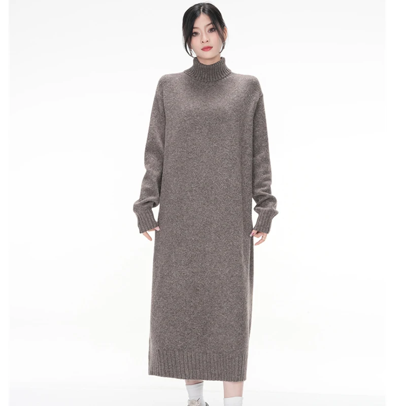 

New Women Autumn Winter Turtleneck Sweater Dress Fashion Loose Drop Sleeve Thick Knitted Dress Casual Long Pullover Sweater