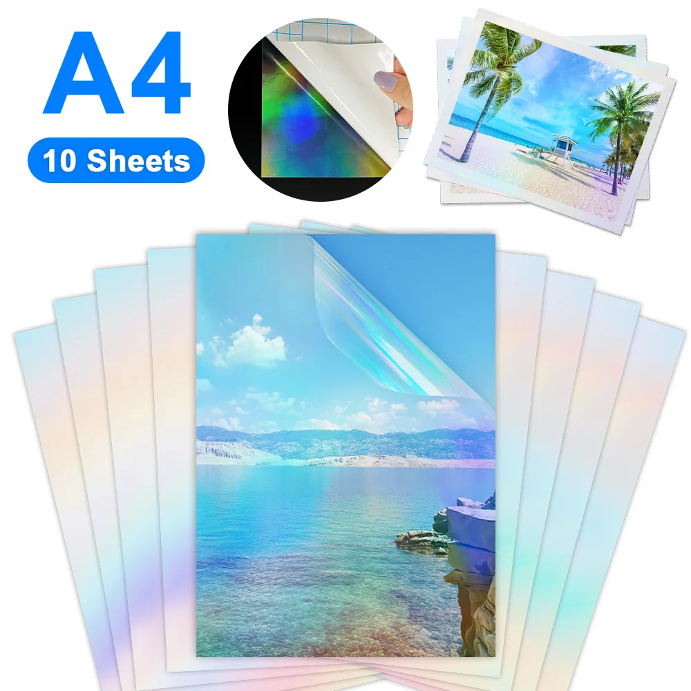 10 Folhas Transparente Holográfica Laminação a Frio Filme A4 Auto-Adesivo Filme De Papel DIY Pacote De Cor Cartão Foto Holográfica Flim