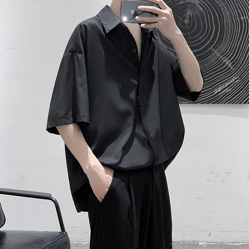 

YASUGUOJI Men's Solid Color Shirts 2025 Summer Korean Fashion Three Quarter Sleeve Shirt Men Casual Oversize Tops Male Clothing