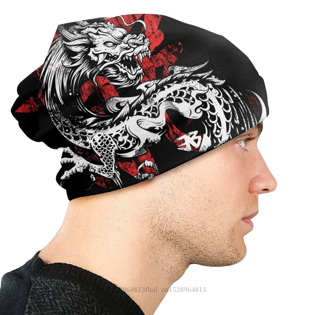 Bonnet Hats Men Women\'s Thin Hat Dragon Kanji Chinese Text Background Autumn Spring Warm Cap Hip Hop Skullies Beanies Caps