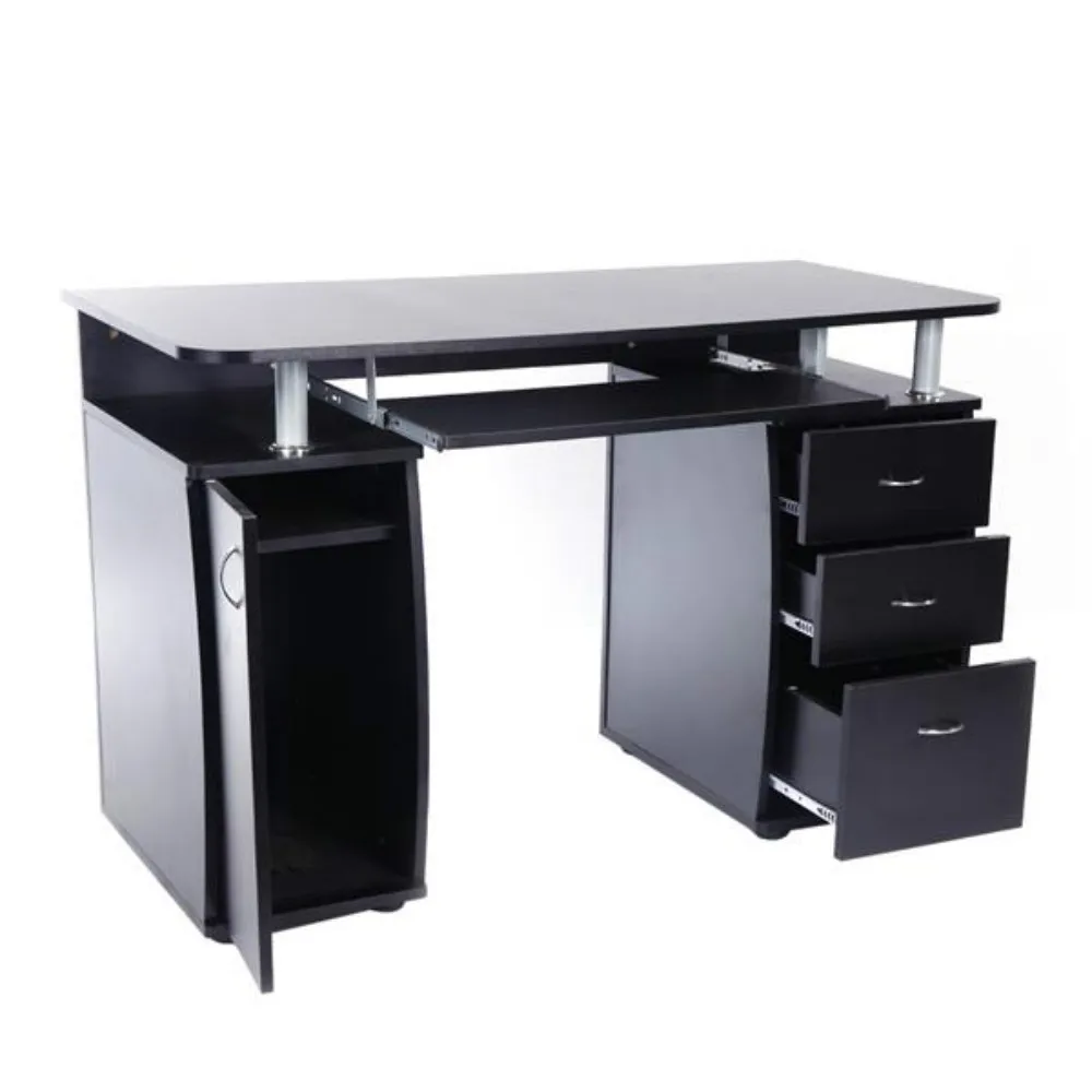 

Computer Table Desktop Computer Desk Made of 15mm MDF Portable with 1pc Door and 3pcs Drawers Office Table Study desk Black