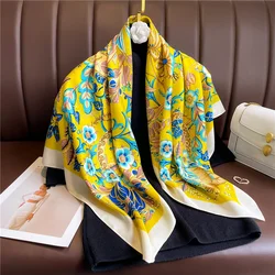 2024 New Silk Scarf Twill Silk Scarf Korean Style Floral Large Shawl 90cm Square Scarf Versatile Scarf Sunscreen Headscarf