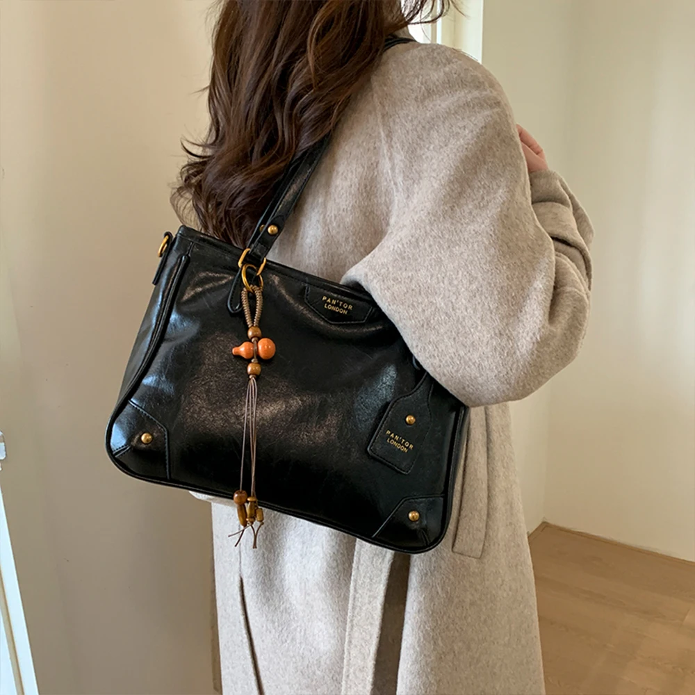 حقيبة ريترو ميلارد براون متقدمة للنساء، حقيبة كتف جديدة ذات سعة كبيرة للركاب، حقيبة حمل عصرية