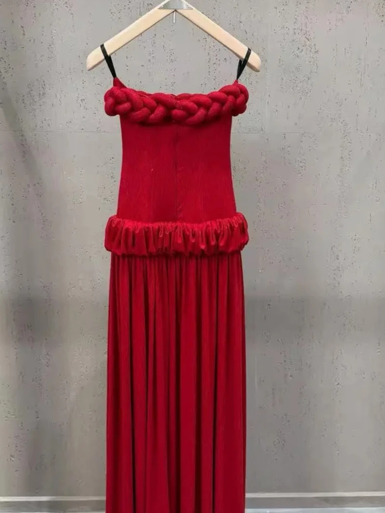 

2026 Spring Summer New French Chic 3d Knit Slim-fit Puff Sleeveless Dress Elegant Evening Dresses High-end Socialite Maxi Dress