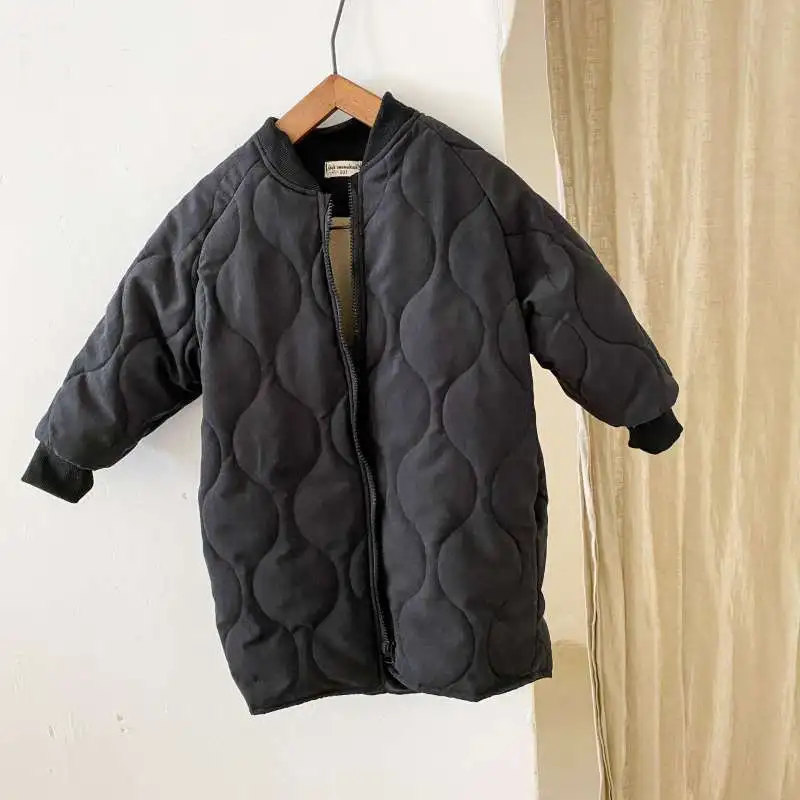 2023 Winter New Children Mid-length Cotton Coat Men and Women Treasure Padded Warm Cotton Clothes Loose Coat