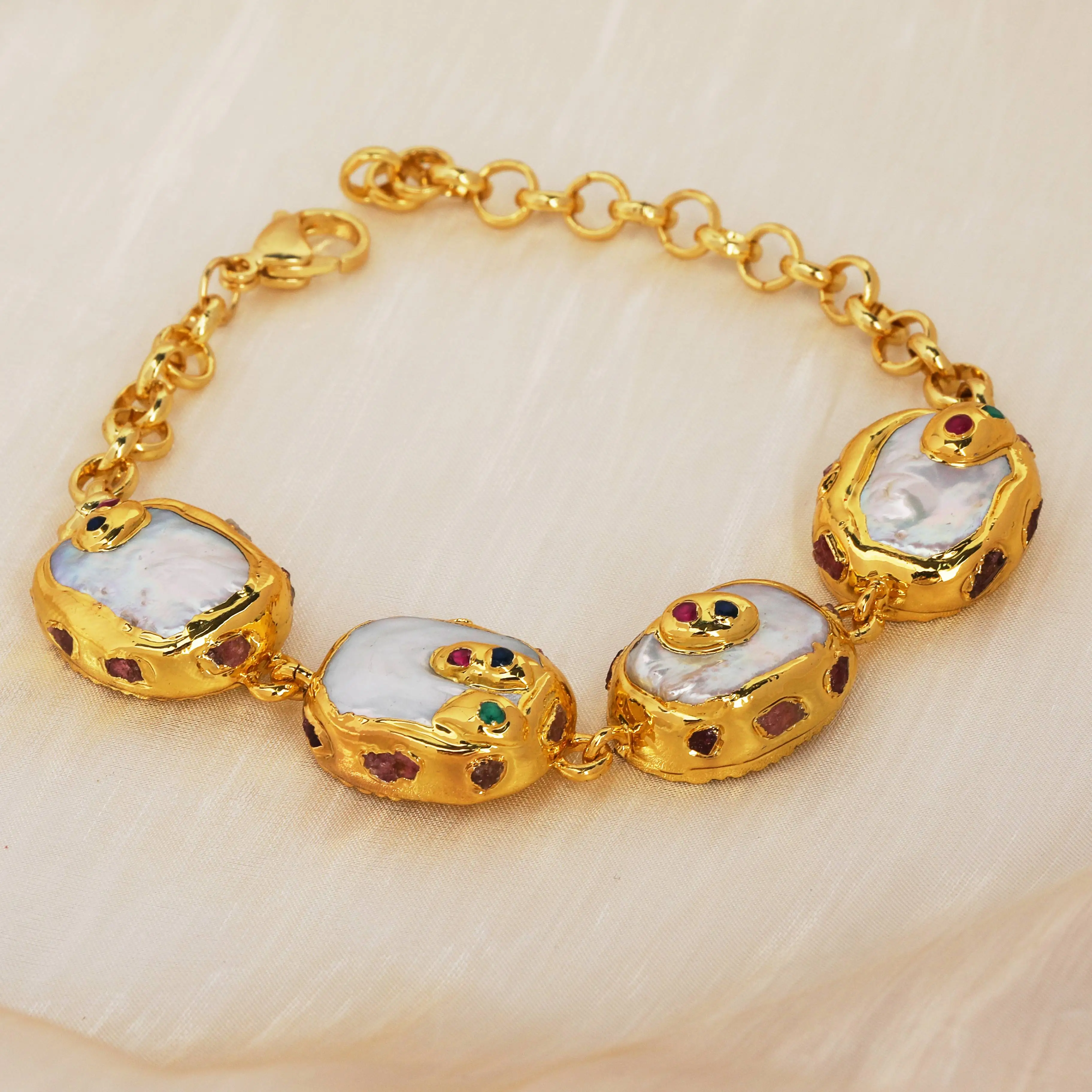 

Natural Freshwater Pearl Bracelet Rainbow Agate Natural White Pearl Rectangular Accessory Gold Plated Bracelets