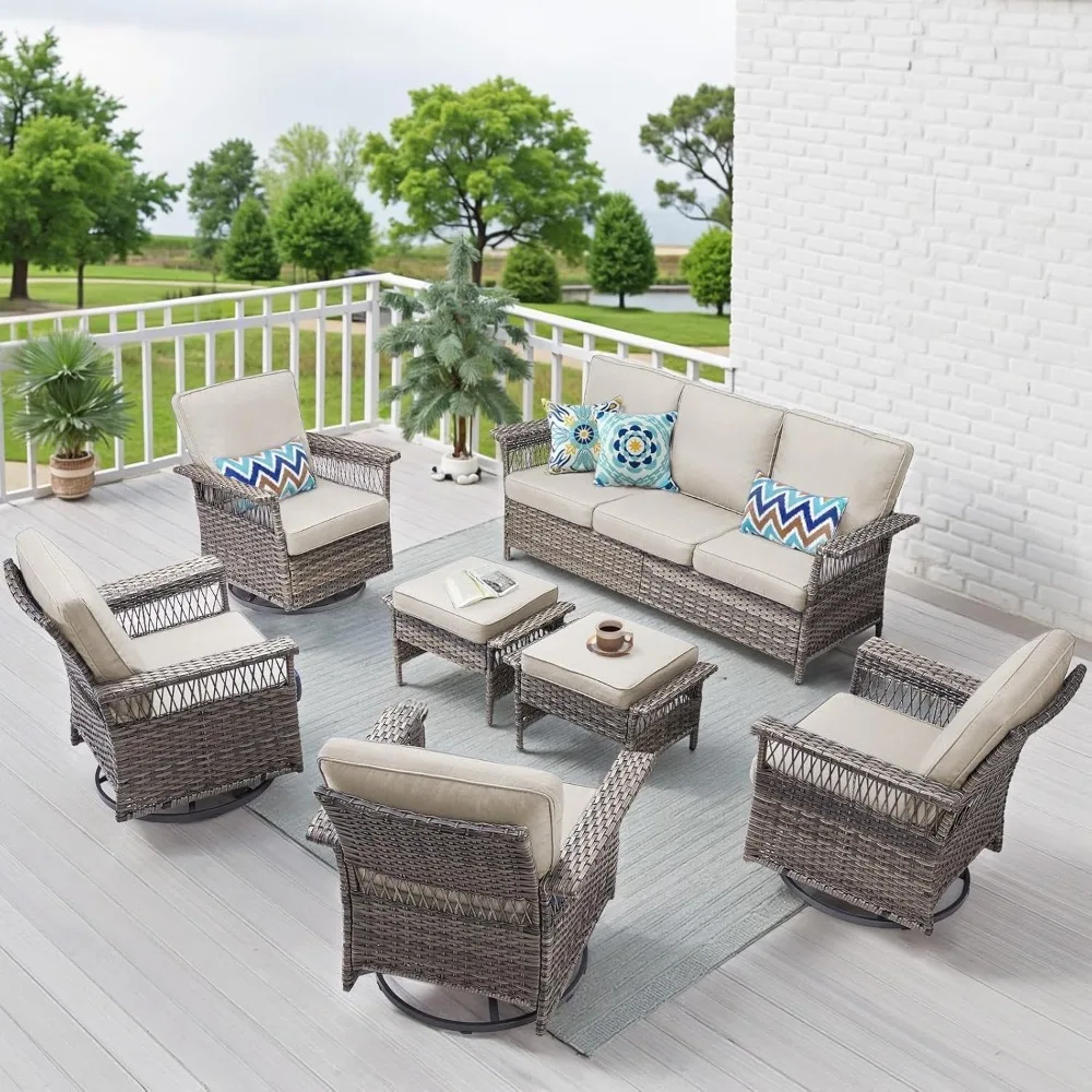 

Patio Furniture Set with Swivel Chairs, 7 Pieces Patio Wicker Chairs Swivel Rocker High Back Sofa with Ottomans Deep Seating