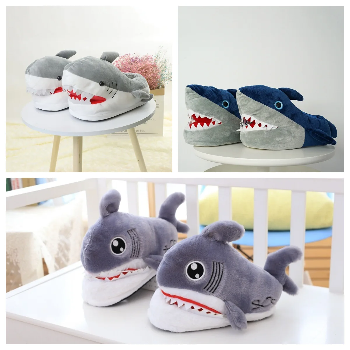 

Winter New Arrival Cute Cartoon Shark Cotton Slippers for Women Non-Slip Thick Sole Warmth Personalized Plush Home Cotton Shoes