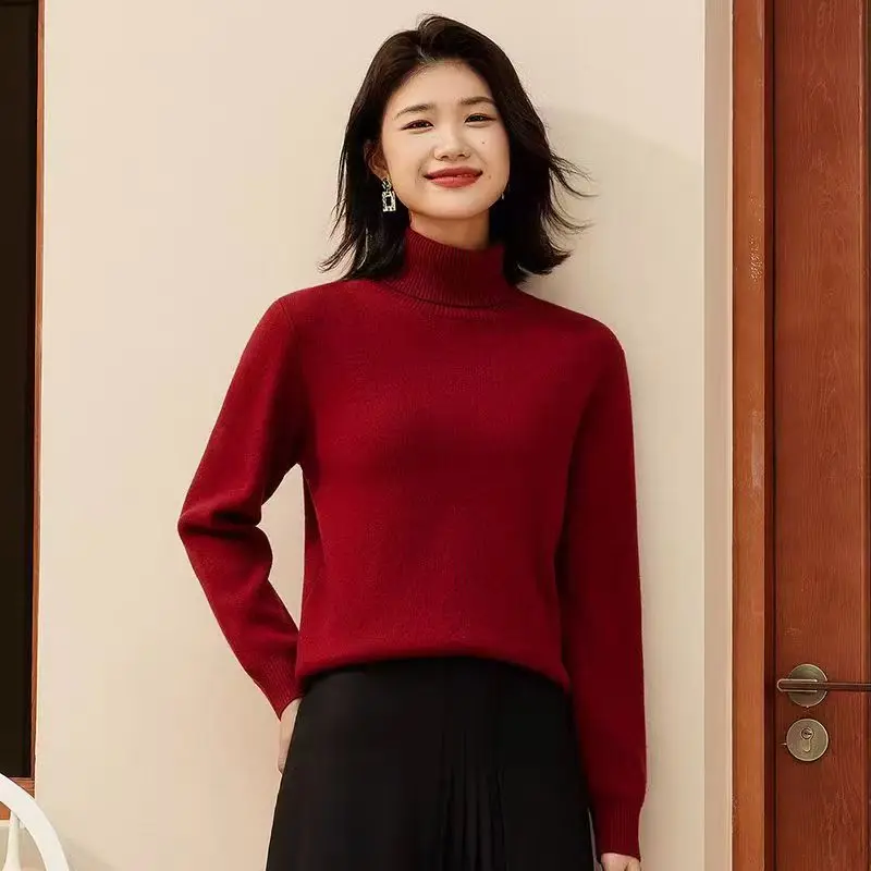 

Осенне-зимняя новая водолазка из чистого хлопка, вязаная нижняя рубашка, однотонная вязаная женская куртка с ворсовым воротником